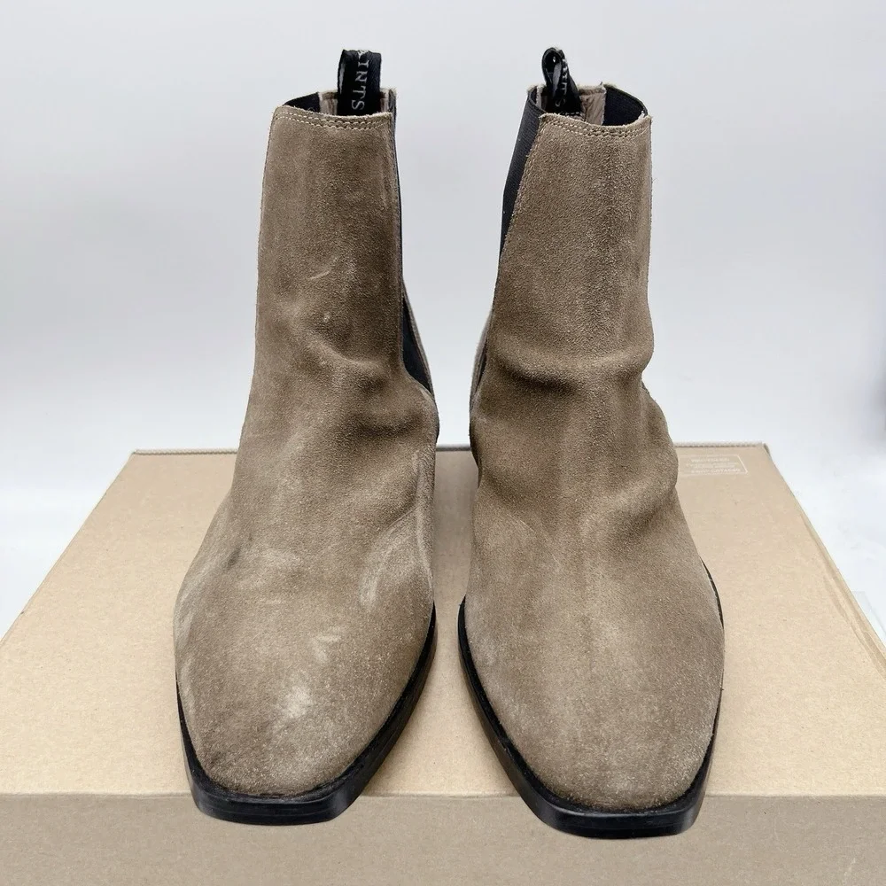 AllSaints Markus Dark Sand Suede Chelsea Ankle Boots Mens EU 42 US 9